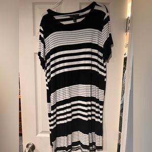 Black and white striped T-shirt dress.